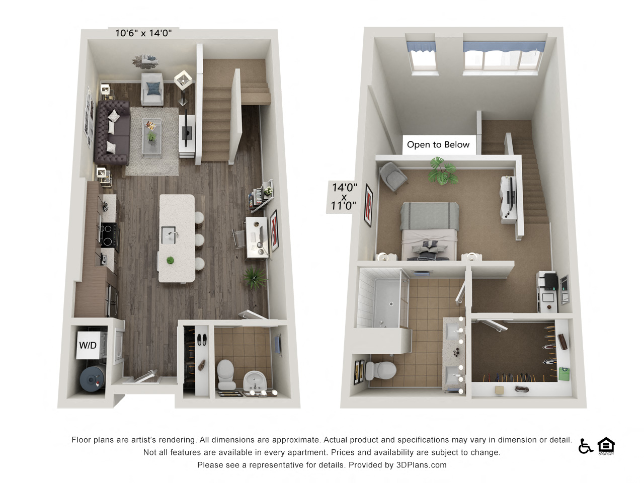 Floor plan for 1 bed, 1 bath, 970 sqft